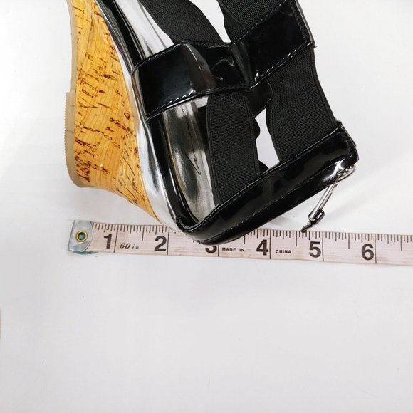 Lane Bryant‎ Womens T Strap Wedge Sandals Cork Midsole Zip Strappy Black 9W - Picture 8 of 10